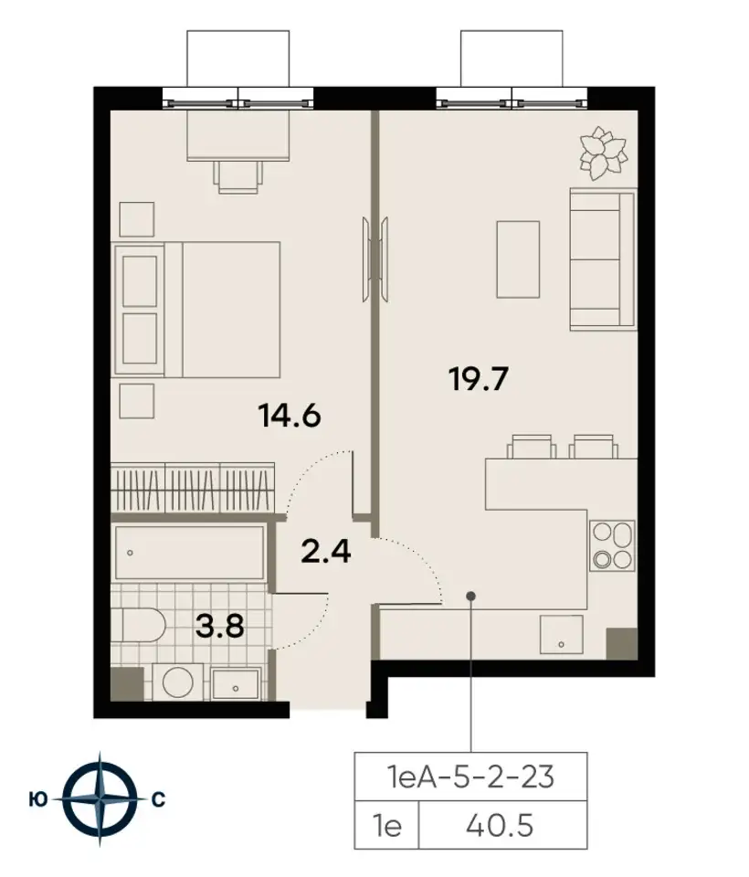 1-но комнатная квартира, 40,50 м², 15 эт., ЖК Park Side, Парк Сайд, фотография 1
