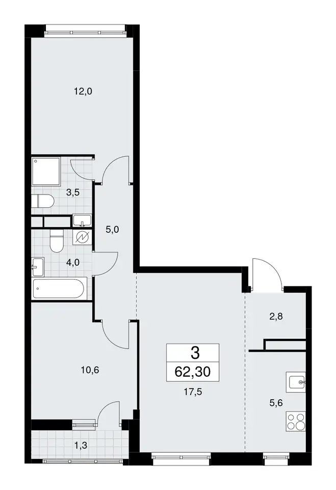 2-х комнатная квартира, 53,90 м², 4 эт., ЖК Родные кварталы, фотография 2