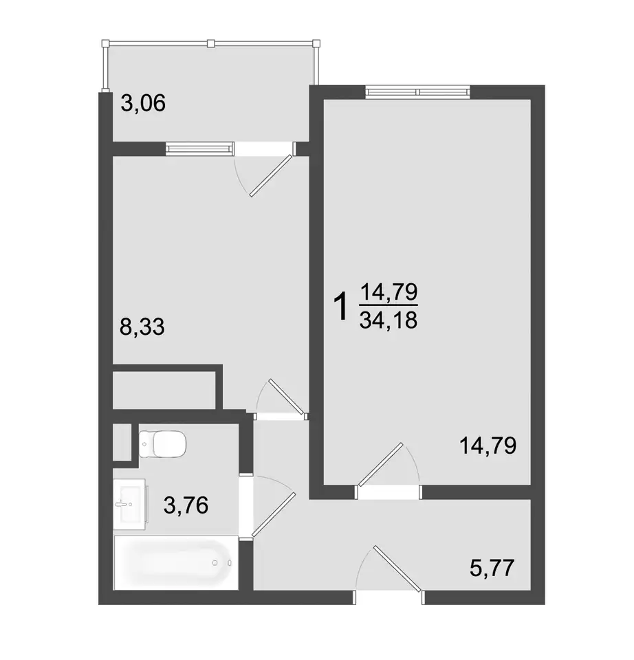 1-но комнатная квартира, 34,18 м², 2 эт., ЖК Клевер, фотография 1