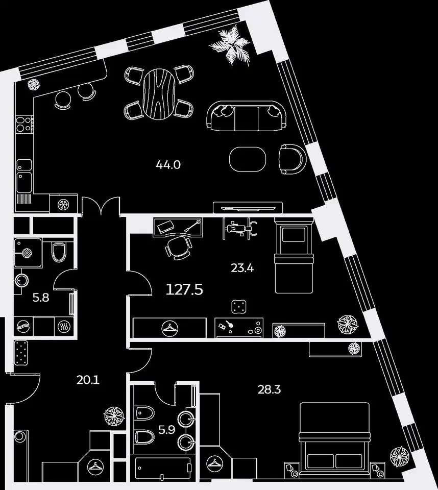 3-х комнатная квартира, 127,50 м², 14 эт., ЖК Sky House, Скай Хаус, фотография 1