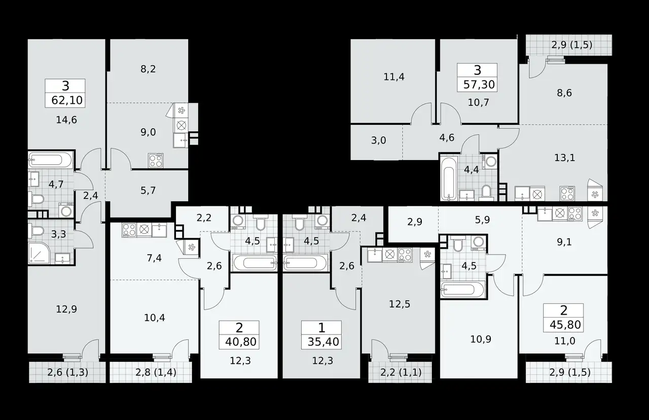 2-х комнатная квартира, 62,10 м², 3 эт., ЖК Бунинские Кварталы, фотография 1