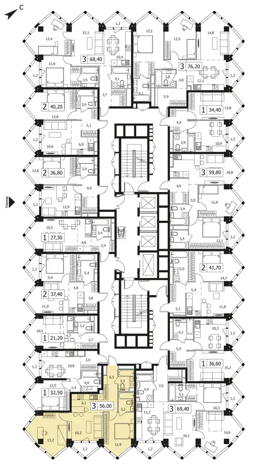 2-х комнатная квартира, 56,00 м², 23 эт., ЖК INDY TOWERS, Инди Тауэрс, фотография 2