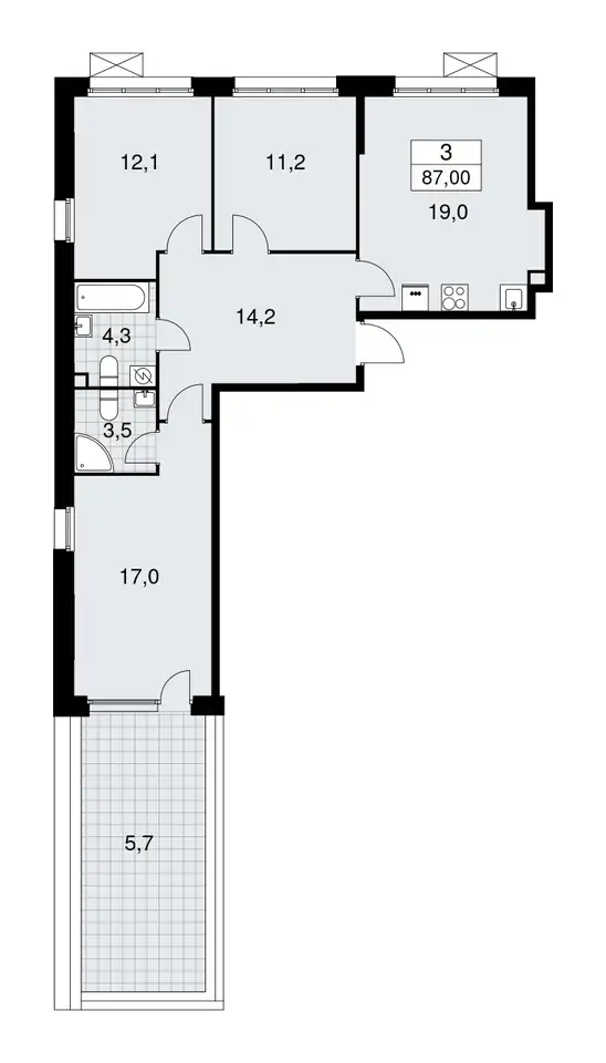 2-х комнатная квартира, 87,00 м², 2 эт., ЖК Бунинские Кварталы, фотография 1