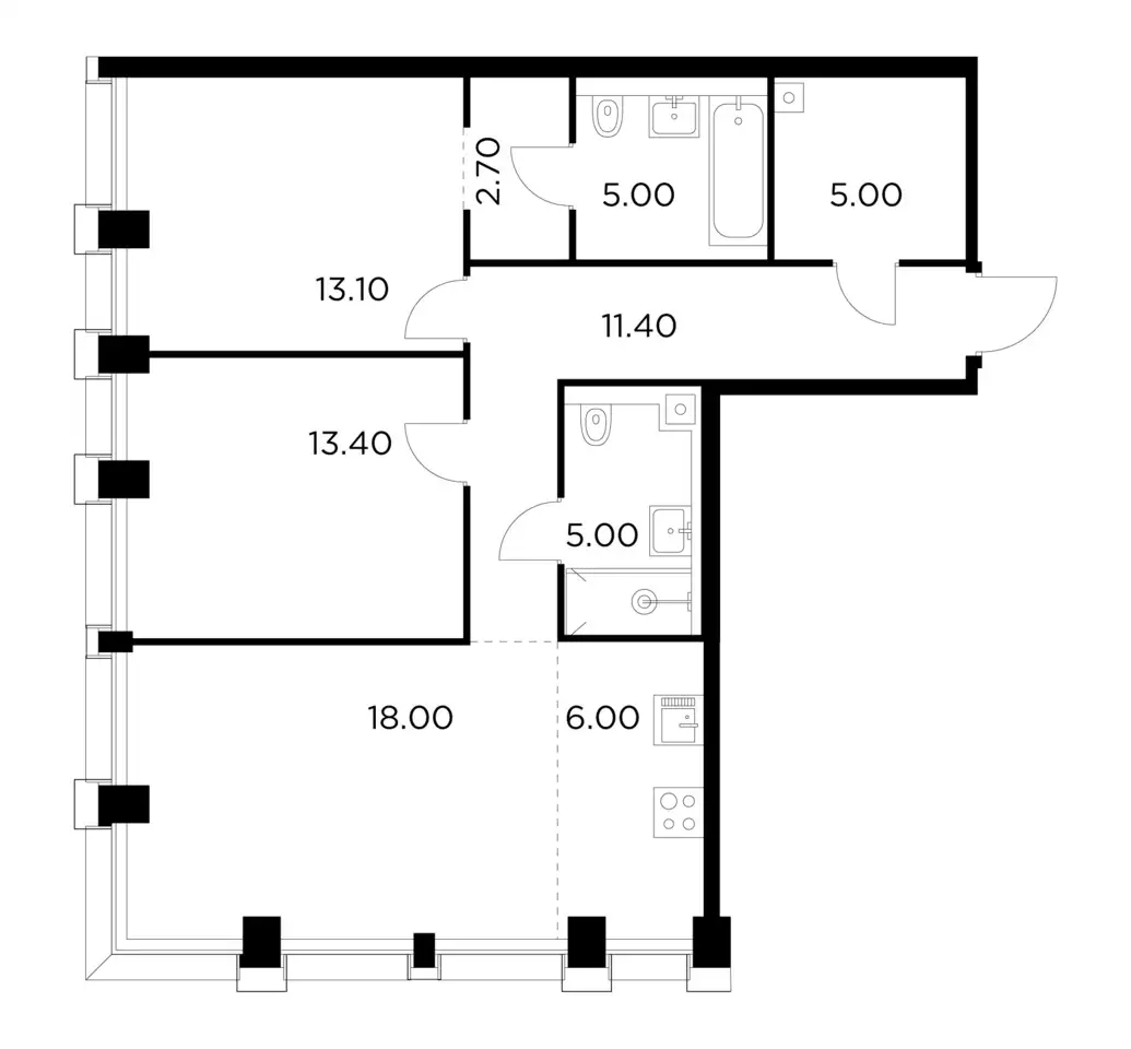 3-х комнатная квартира, 79,60 м², 27 эт., ЖК INJOY, Инжой, фотография 1