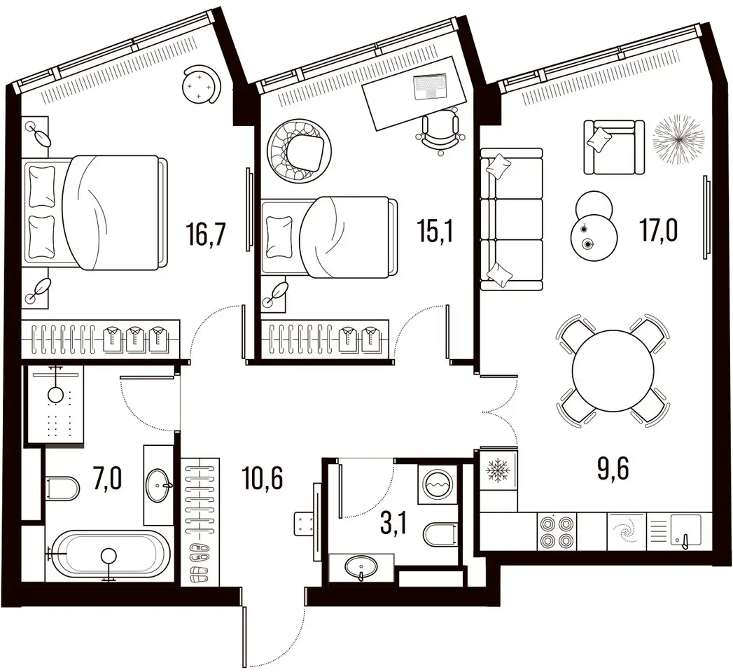 3-х комнатная квартира, 79,10 м², 23 эт., ЖК HIGH LIFE Летниковская 11, Хай Лайф, фотография 1