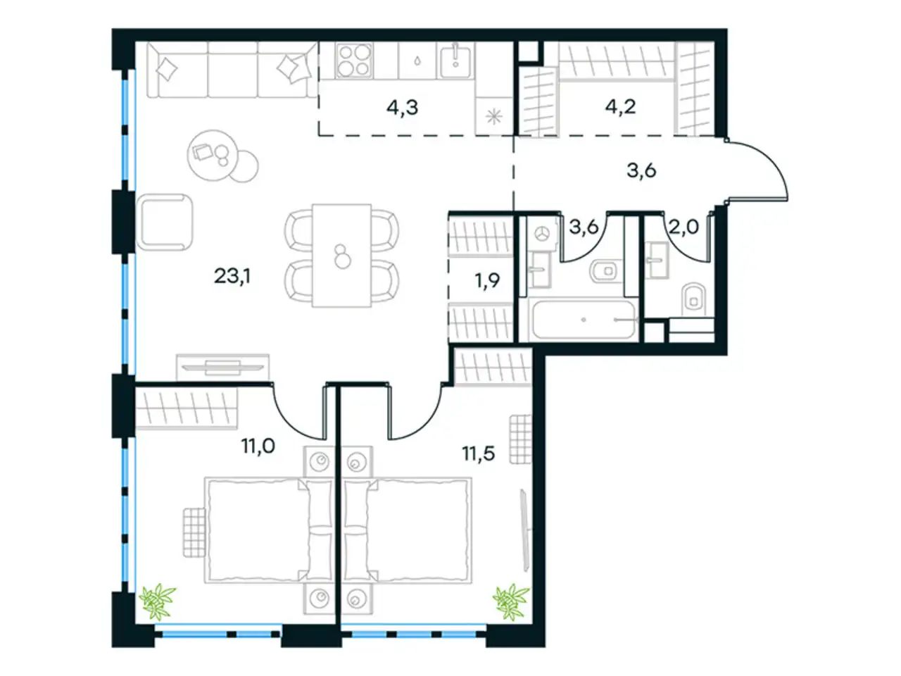 3-х комнатная квартира, 65,30 м², 16 эт., ЖК Level Южнопортовый, Левел Южнопортовый, фотография 1