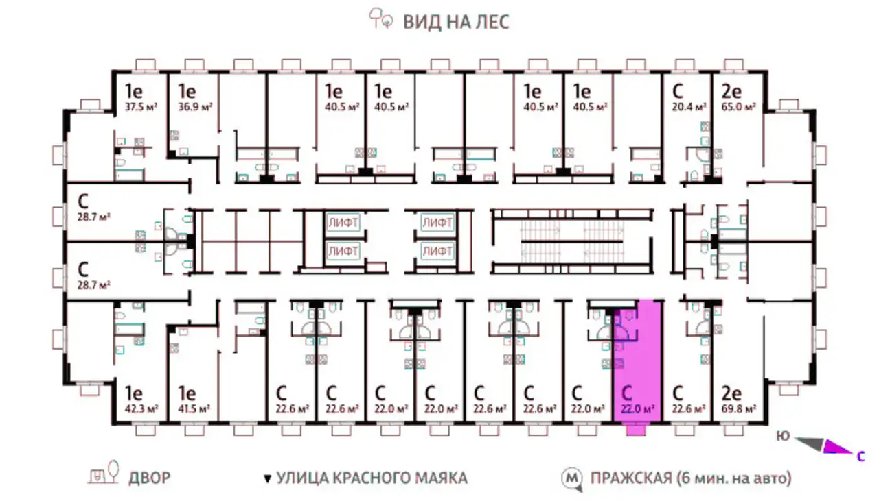 1-но комнатная квартира, 22,00 м², 17 эт., ЖК Park Side, Парк Сайд, фотография 2