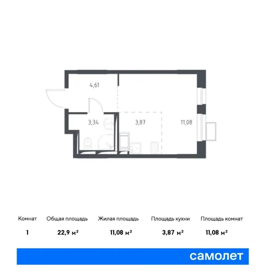 Студия, 22,81 м², 14 эт., ЖК Пригород Лесное, фотография 1