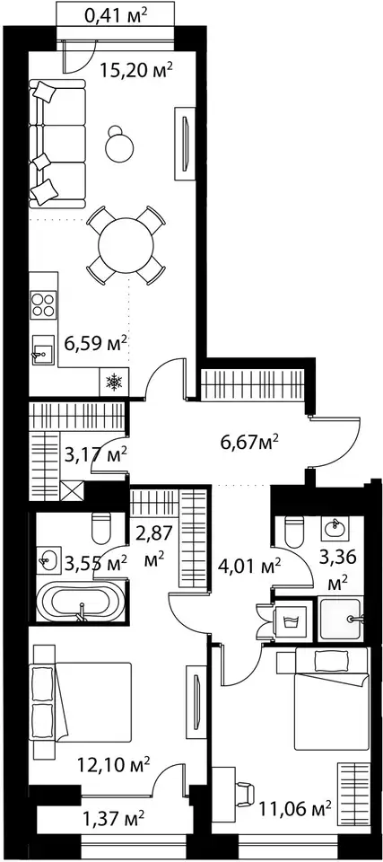 3-х комнатная квартира, 70,36 м², 6 эт., ЖК Life-Варшавская, Лайф-Варшавская, фотография 1
