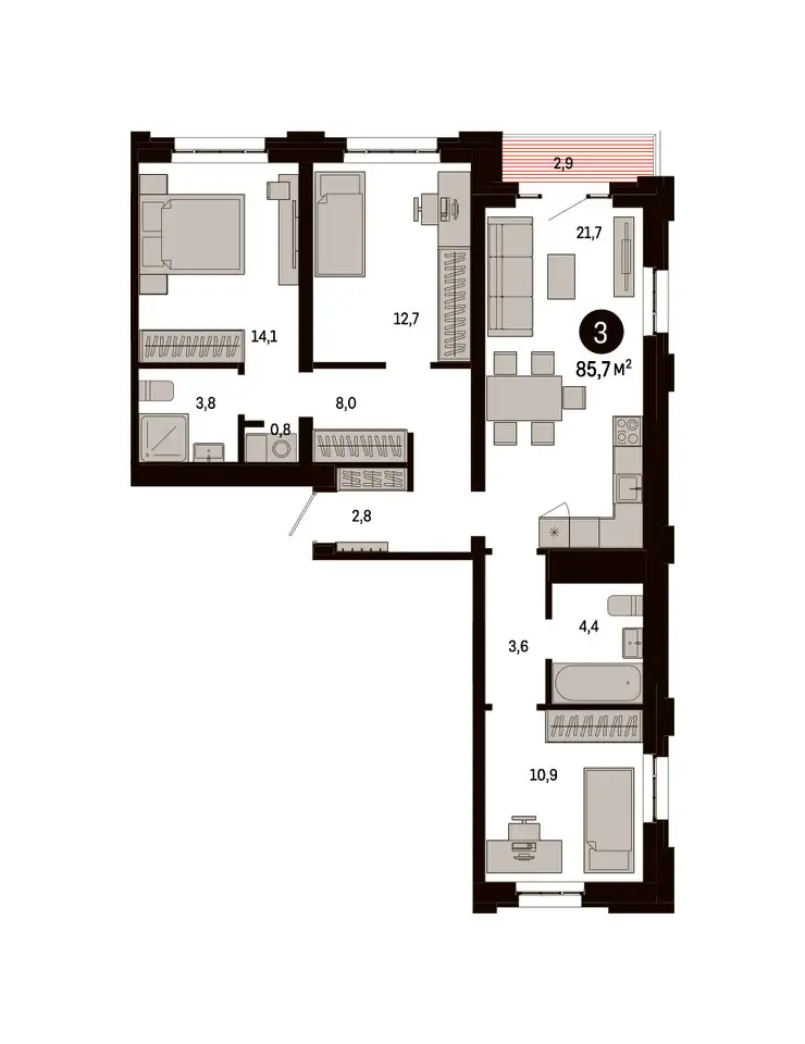 3-х комнатная квартира, 85,70 м², 5 эт., ЖК Метроном, фотография 1